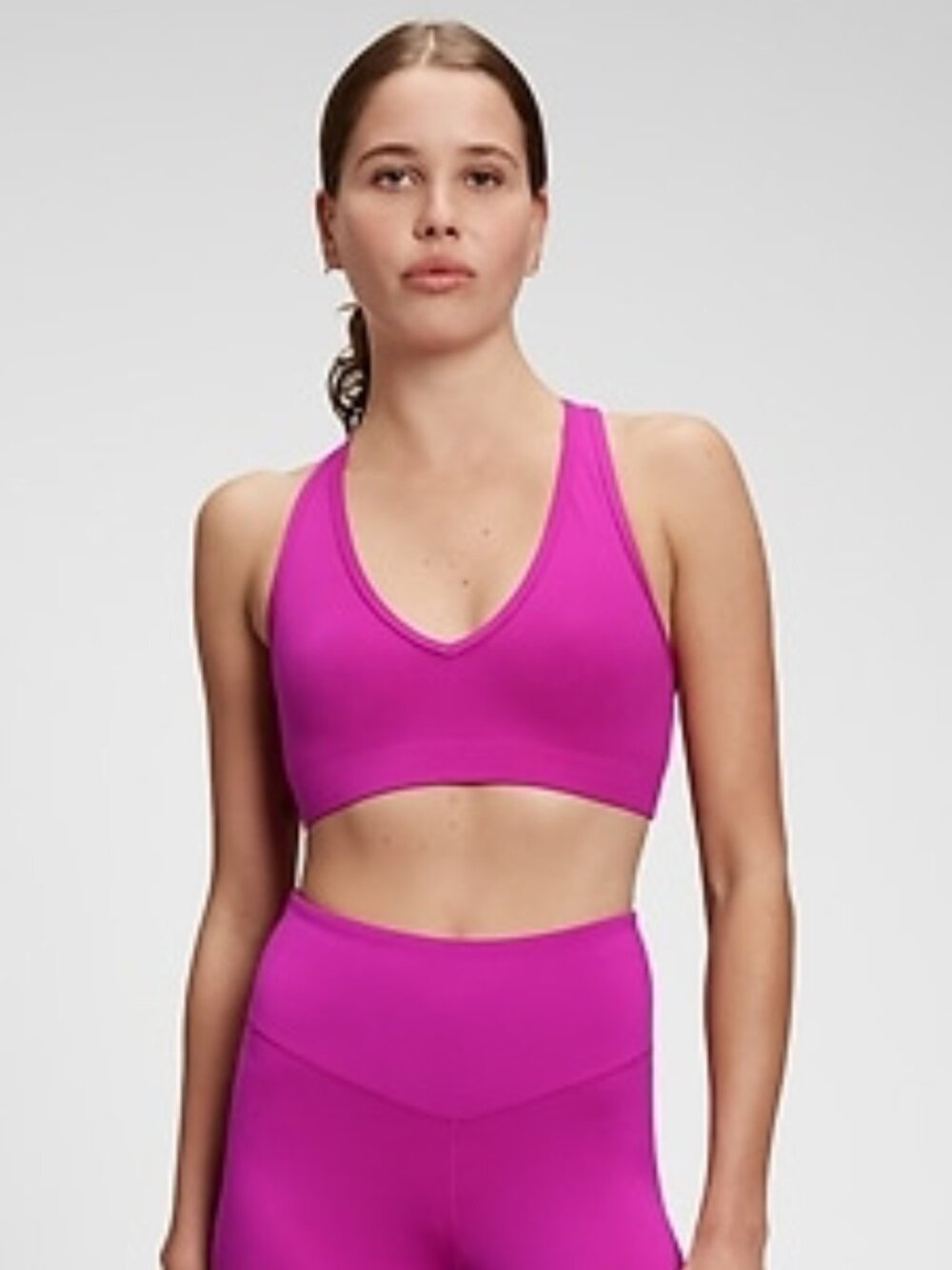 GapFit V-Neck Racerback Sports Bra in Eclipse rose pink verbana XL